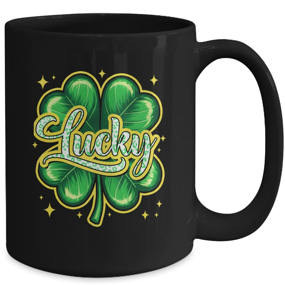 St Patricks Day Lucky Leopard Shamrock Blessed Vibes Mug | teecentury