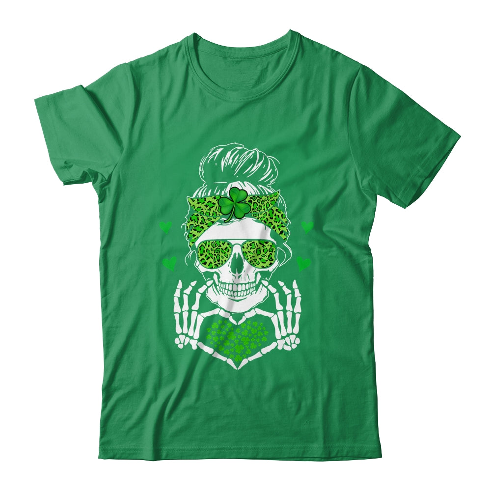 St Patricks Day Skull Messy Bun Saint Patricks Women Girl Shirt & Tank Top | teecentury
