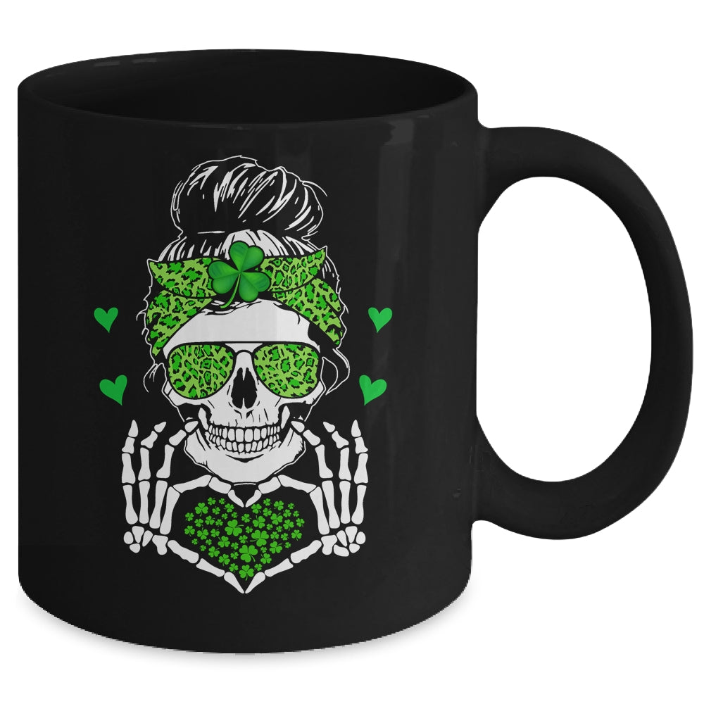 St Patricks Day Skull Messy Bun Saint Patricks Women Girl Mug | teecentury
