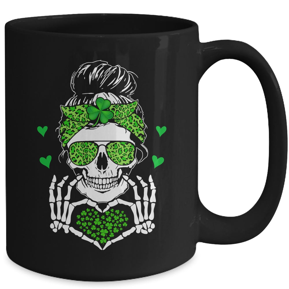 St Patricks Day Skull Messy Bun Saint Patricks Women Girl Mug | teecentury