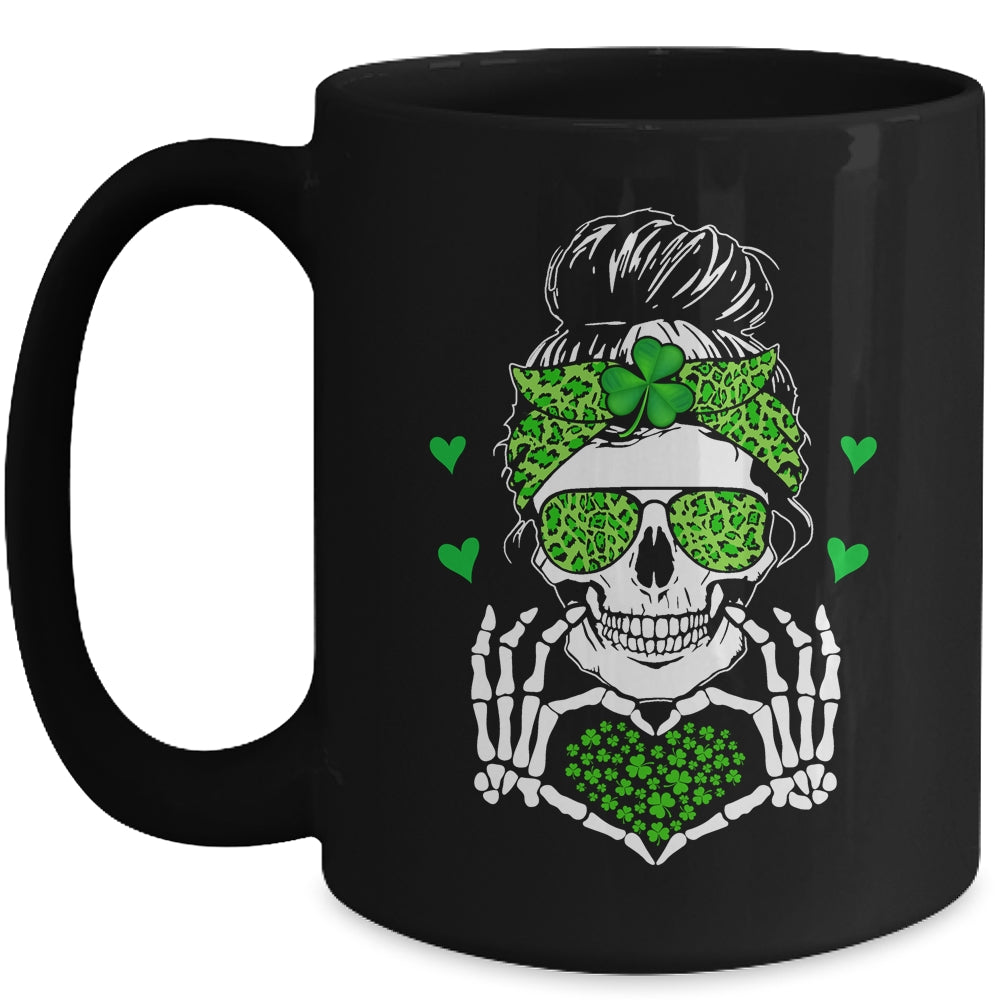 St Patricks Day Skull Messy Bun Saint Patricks Women Girl Mug | teecentury