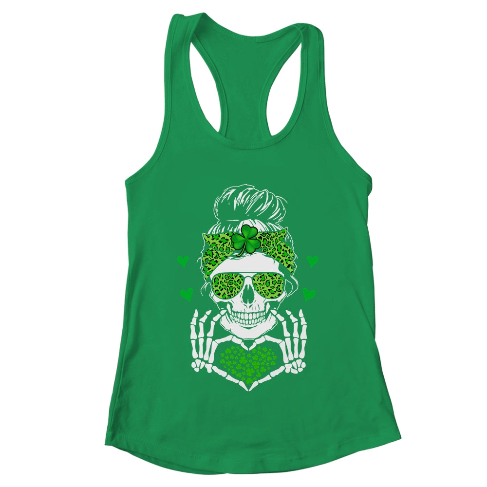 St Patricks Day Skull Messy Bun Saint Patricks Women Girl Shirt & Tank Top | teecentury