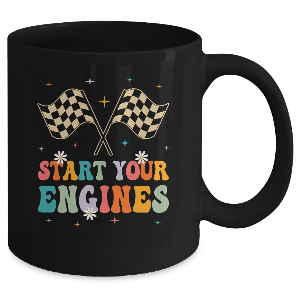 Start Your Engines Groovy Checkered Flag Retro Racing Race Mug | teecentury