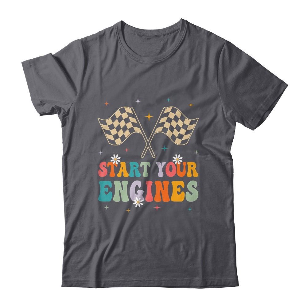 Start Your Engines Groovy Checkered Flag Retro Racing Race Shirt & Tank Top | teecentury