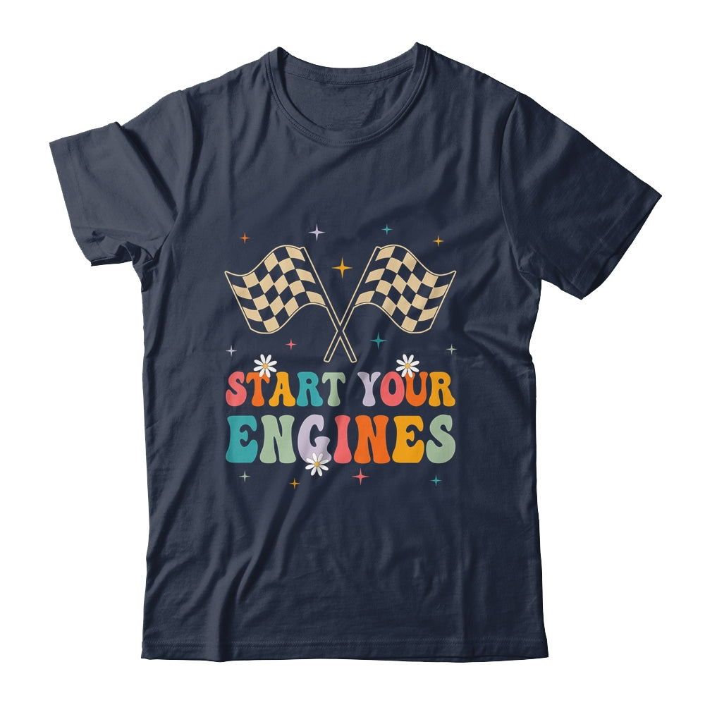 Start Your Engines Groovy Checkered Flag Retro Racing Race Shirt & Tank Top | teecentury