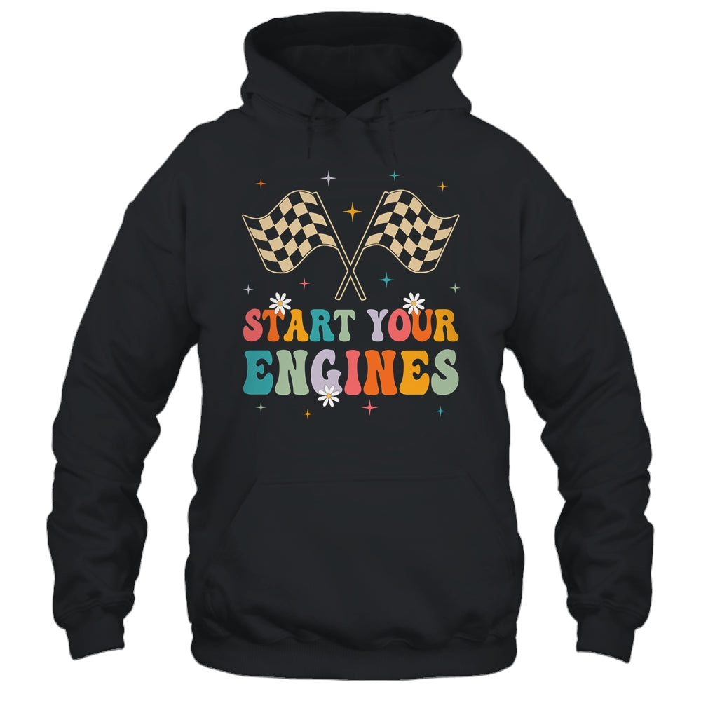 Start Your Engines Groovy Checkered Flag Retro Racing Race Shirt & Tank Top | teecentury
