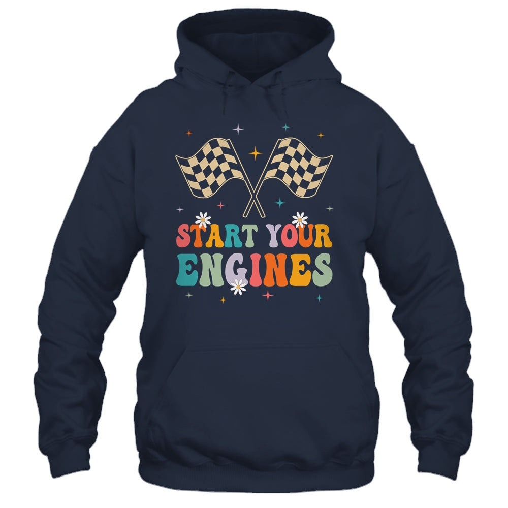 Start Your Engines Groovy Checkered Flag Retro Racing Race Shirt & Tank Top | teecentury