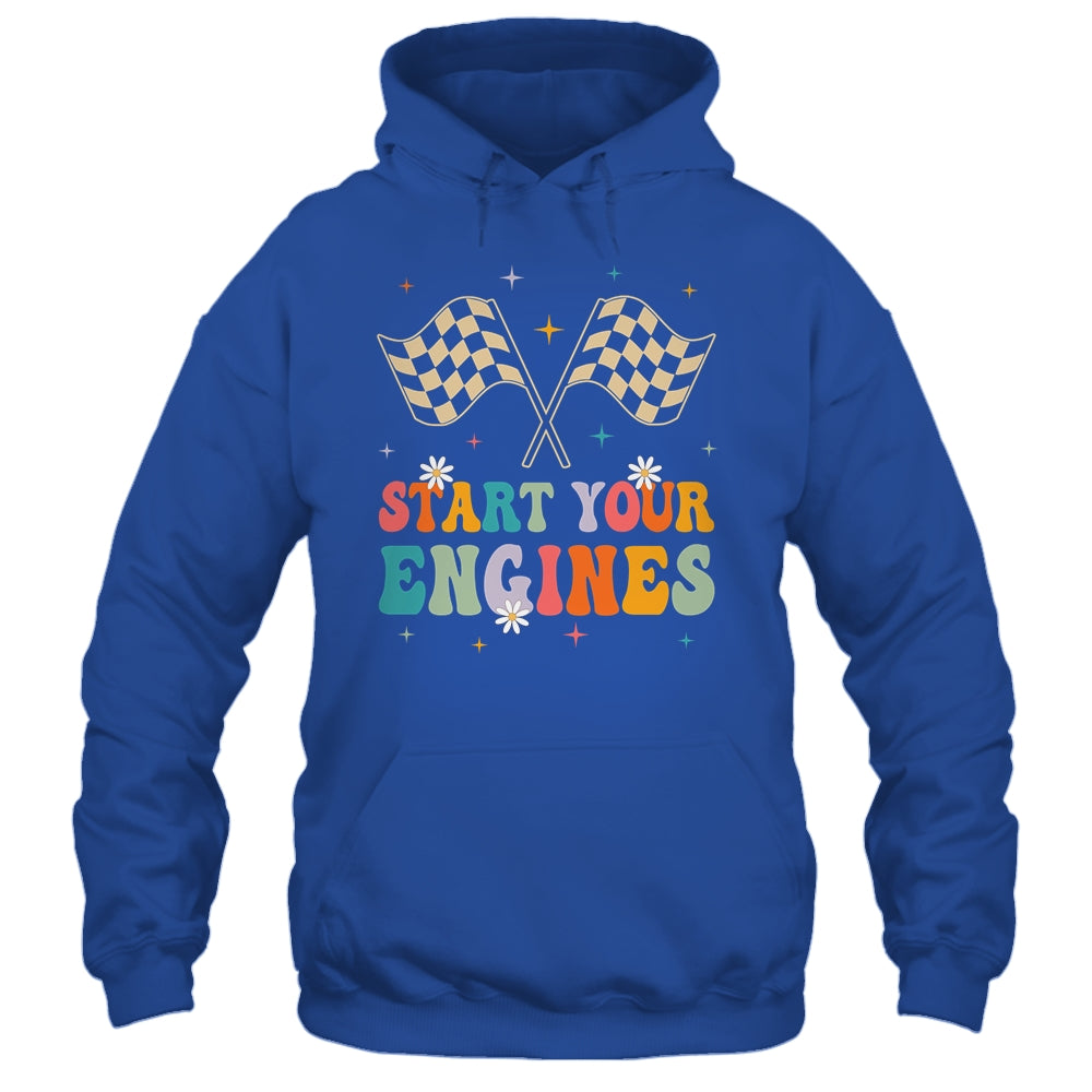 Start Your Engines Groovy Checkered Flag Retro Racing Race Shirt & Tank Top | teecentury