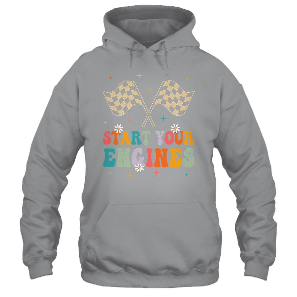 Start Your Engines Groovy Checkered Flag Retro Racing Race Shirt & Tank Top | teecentury