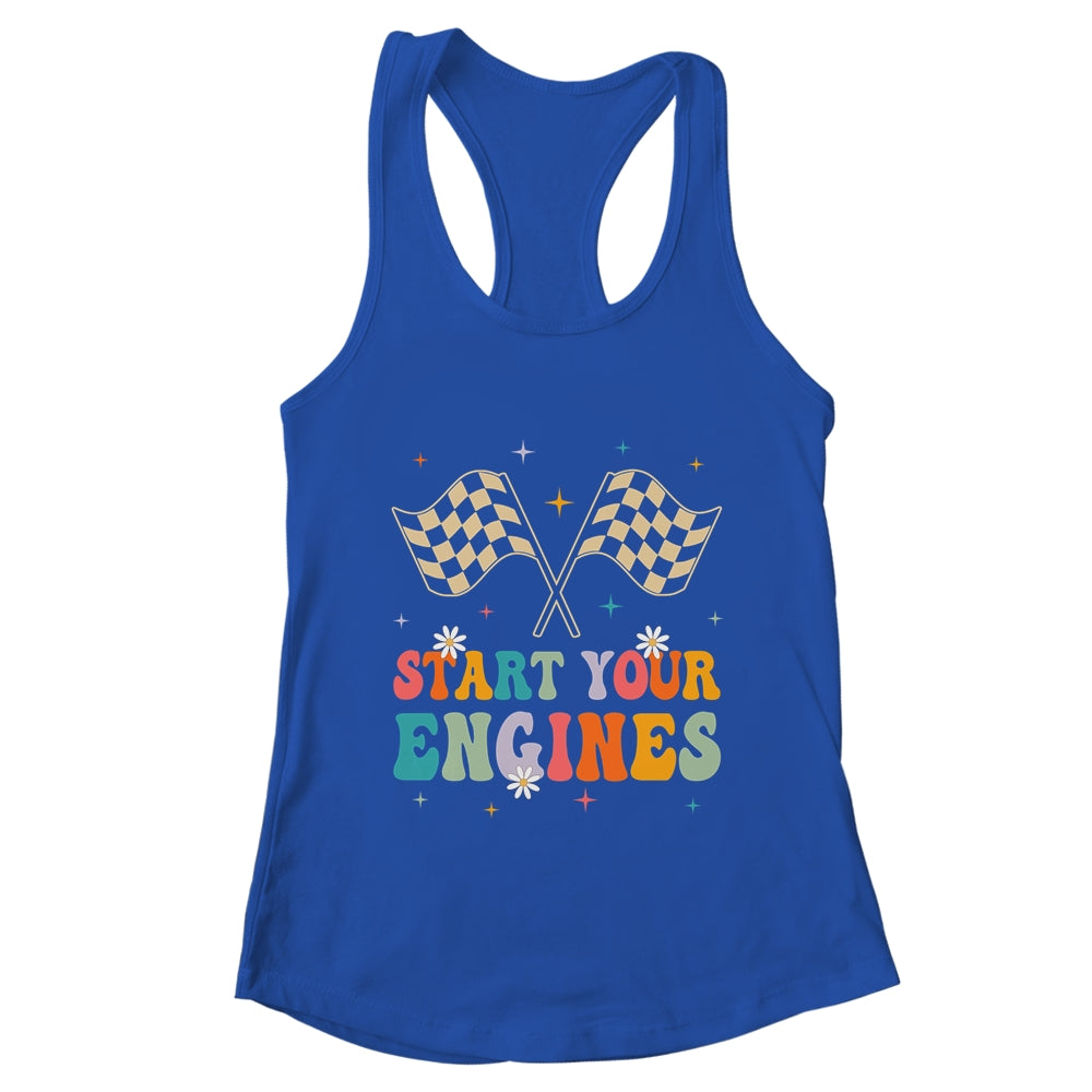 Start Your Engines Groovy Checkered Flag Retro Racing Race Shirt & Tank Top | teecentury