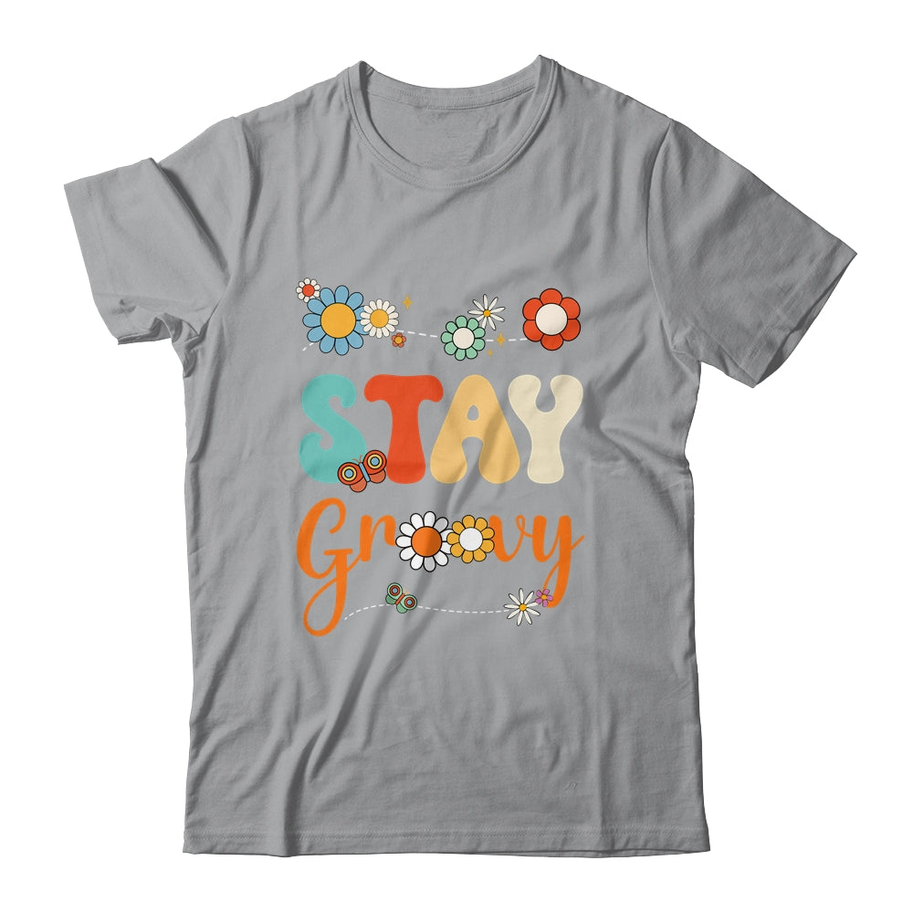Stay Groovy Positive Mind Happy Life Retro Sunflower Hippie Shirt & Tank Top | teecentury
