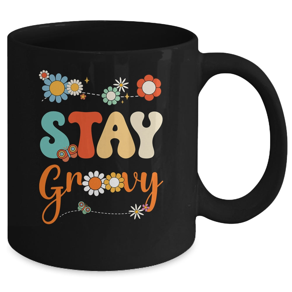 Stay Groovy Positive Mind Happy Life Retro Sunflower Hippie Mug | teecentury