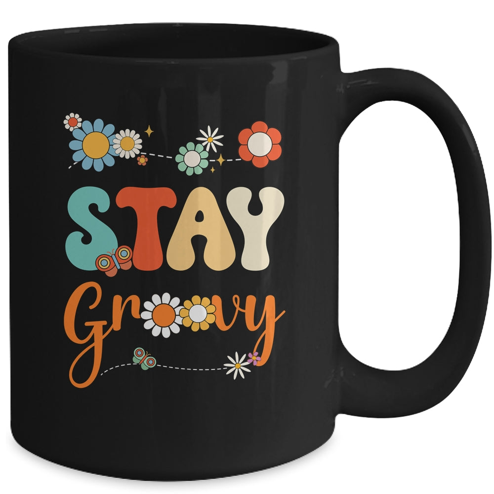 Stay Groovy Positive Mind Happy Life Retro Sunflower Hippie Mug | teecentury