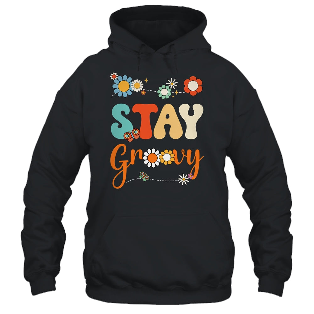 Stay Groovy Positive Mind Happy Life Retro Sunflower Hippie Shirt & Tank Top | teecentury
