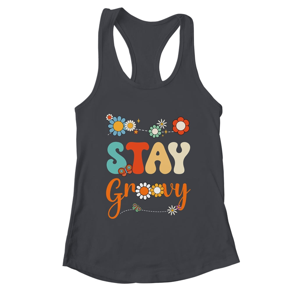 Stay Groovy Positive Mind Happy Life Retro Sunflower Hippie Shirt & Tank Top | teecentury