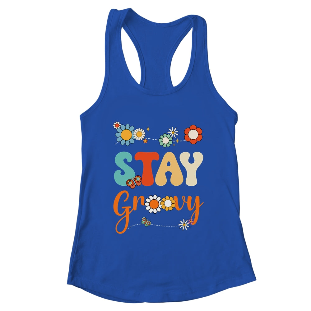 Stay Groovy Positive Mind Happy Life Retro Sunflower Hippie Shirt & Tank Top | teecentury