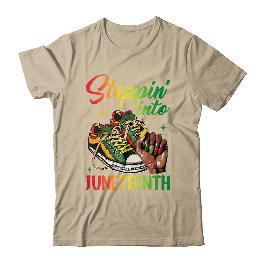 Stepping Into Juneteenth Afro Woman Black Girls Sneakers Shirt & Tank Top | teecentury