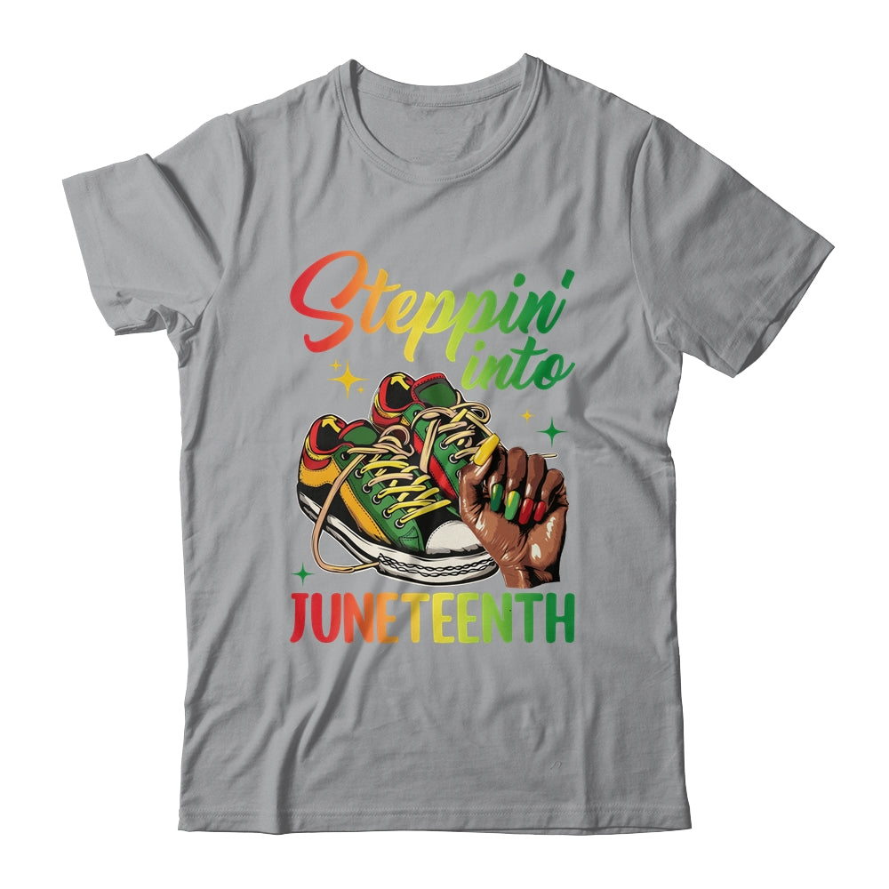 Stepping Into Juneteenth Afro Woman Black Girls Sneakers Shirt & Tank Top | teecentury