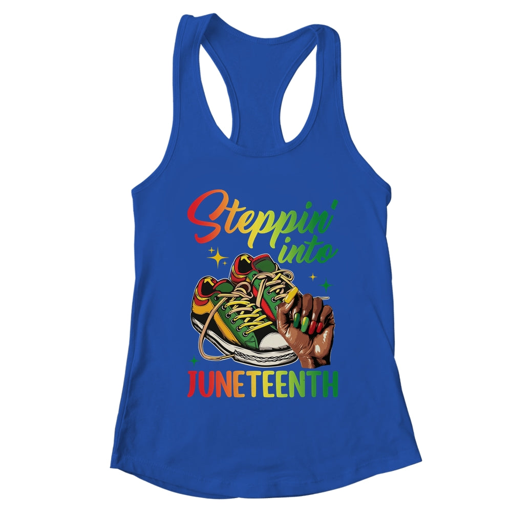 Stepping Into Juneteenth Afro Woman Black Girls Sneakers Shirt & Tank Top | teecentury