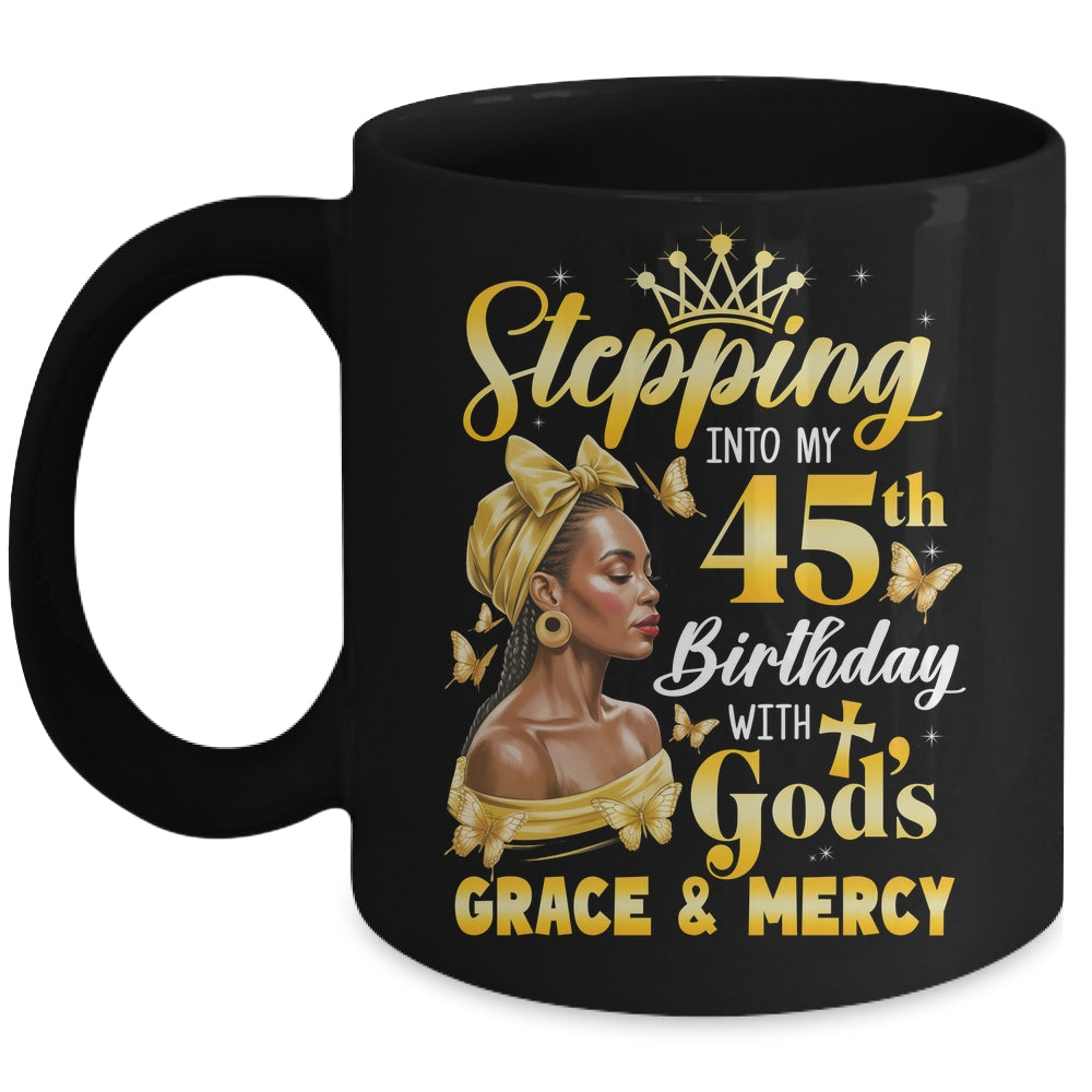 Stepping Into My 45th Birthday Afro Woman Religious Birthday Mug | teecentury