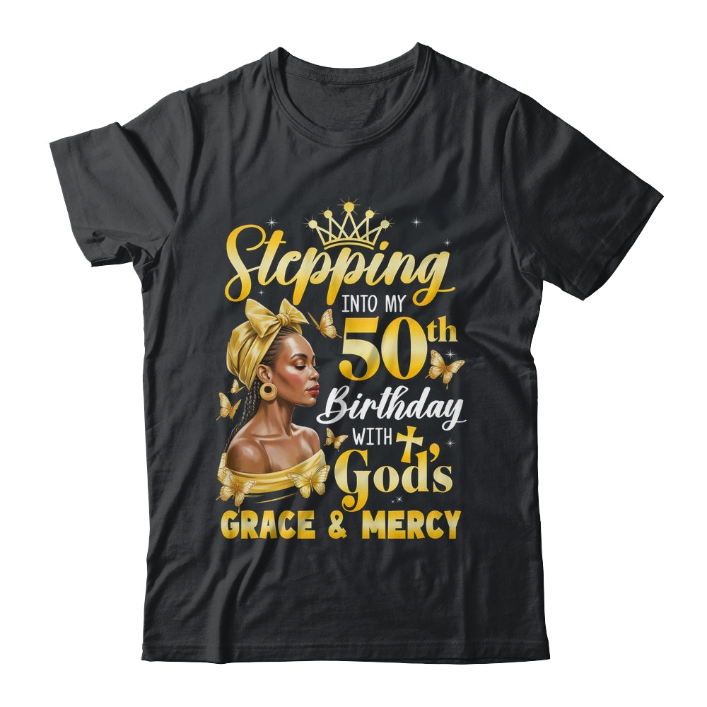 Stepping Into My 50th Birthday Afro Woman Religious Birthday Shirt & Tank Top | teecentury