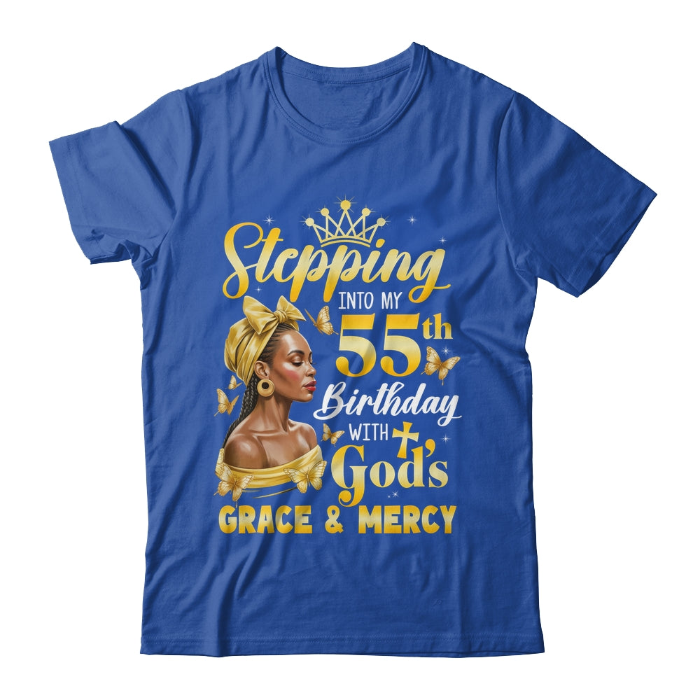 Stepping Into My 55th Birthday Afro Woman Religious Birthday Shirt & Tank Top | teecentury