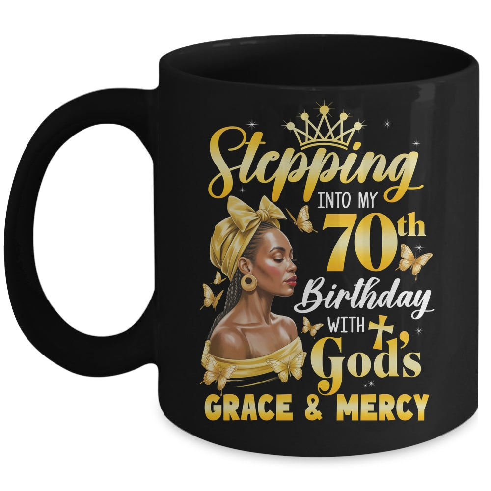 Stepping Into My 70th Birthday Afro Woman Religious Birthday Mug | teecentury