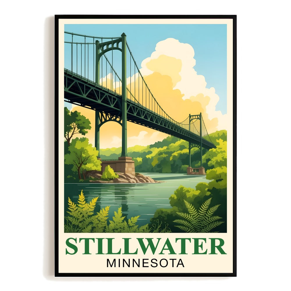 Stillwater Minnesota Vintage Travel Poster Iconic Lift Bridge Sunset Landscape Wall Art Print Picture Painting Ideal For Home Office Living Room Bedroom Decor Unframed | teecentury