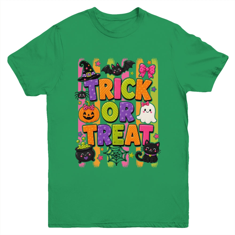 Striped Brushstroke Halloween Trick Or Treat Ghost Pumpkin Youth Shirt | teecentury