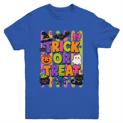 Striped Brushstroke Halloween Trick Or Treat Ghost Pumpkin Youth Shirt | teecentury