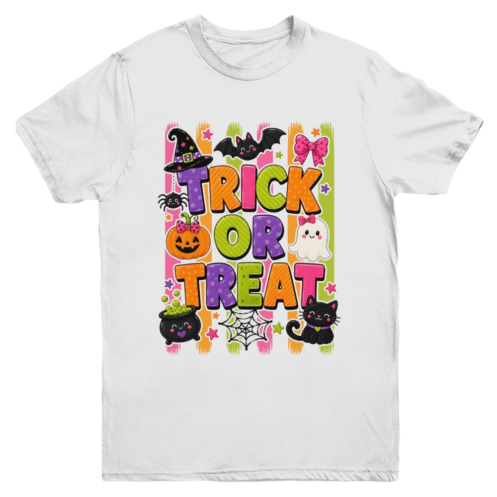 Striped Brushstroke Halloween Trick Or Treat Ghost Pumpkin Youth Shirt | teecentury