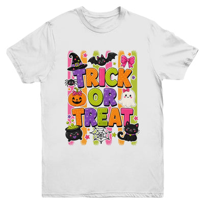 Striped Brushstroke Halloween Trick Or Treat Ghost Pumpkin Youth Shirt | teecentury
