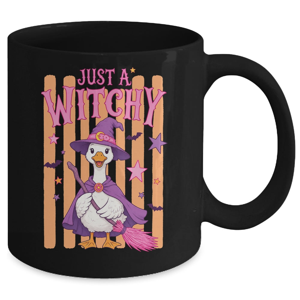 Striped Funny Just A Witchy Goose Spooky Season Halloween Mug | teecentury