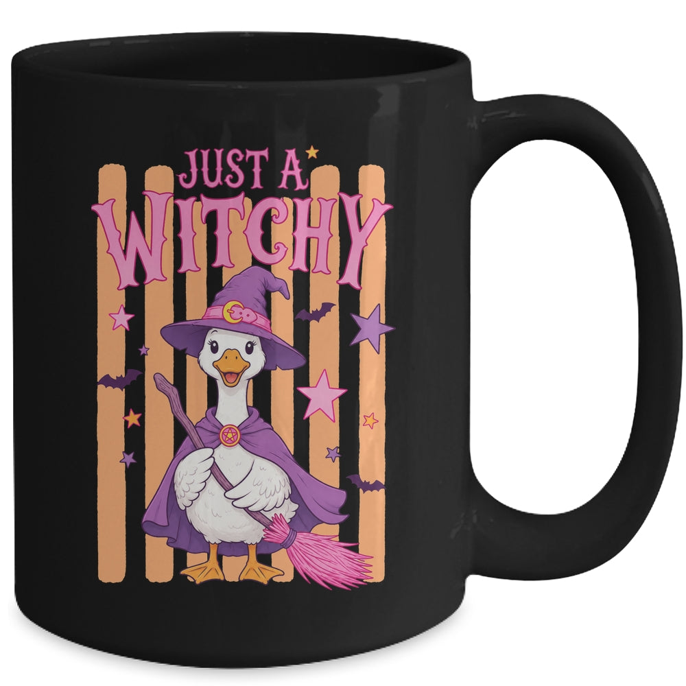 Striped Funny Just A Witchy Goose Spooky Season Halloween Mug | teecentury