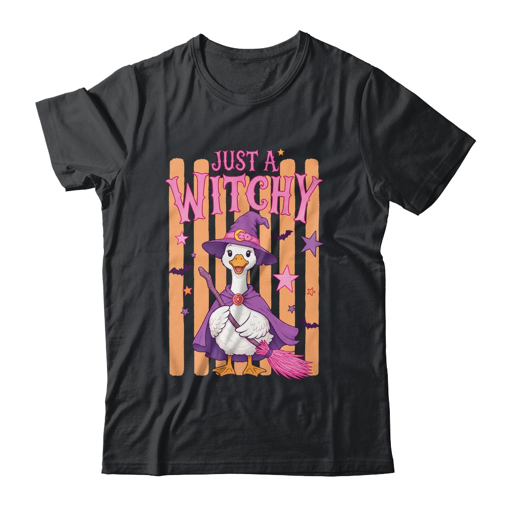 Striped Funny Just A Witchy Goose Spooky Season Halloween Shirt & Hoodie | teecentury