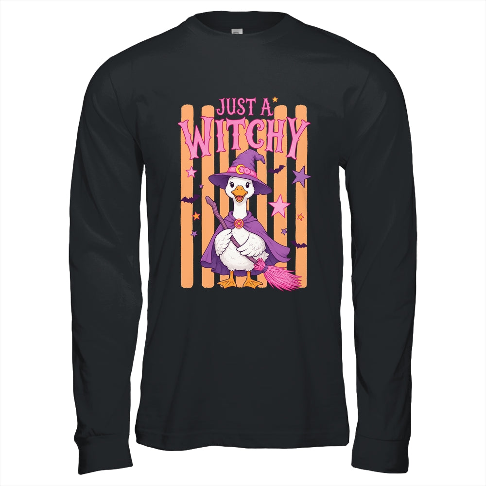 Striped Funny Just A Witchy Goose Spooky Season Halloween Shirt & Hoodie | teecentury