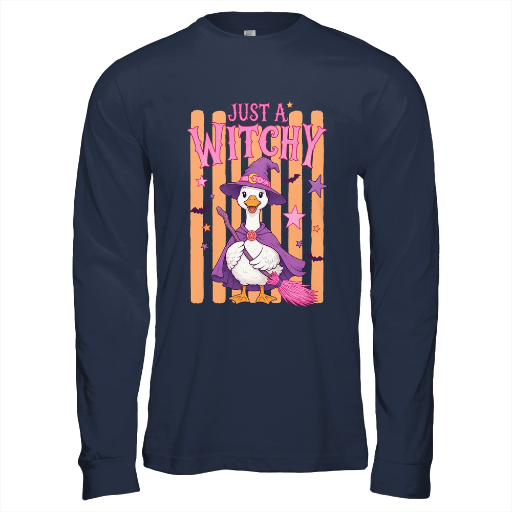Striped Funny Just A Witchy Goose Spooky Season Halloween Shirt & Hoodie | teecentury