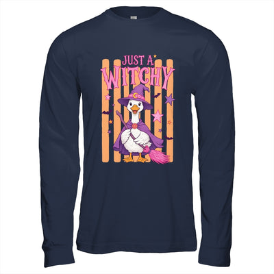 Striped Funny Just A Witchy Goose Spooky Season Halloween Shirt & Hoodie | teecentury