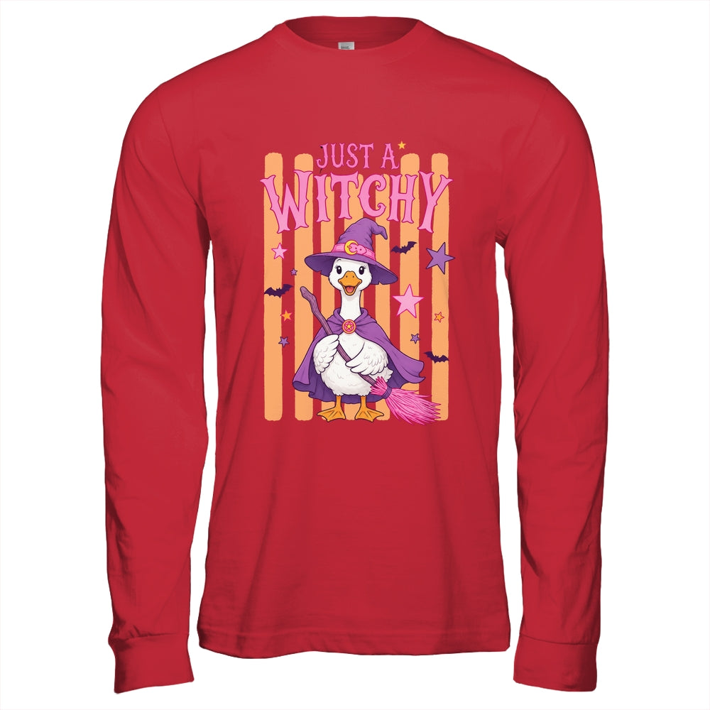 Striped Funny Just A Witchy Goose Spooky Season Halloween Shirt & Hoodie | teecentury