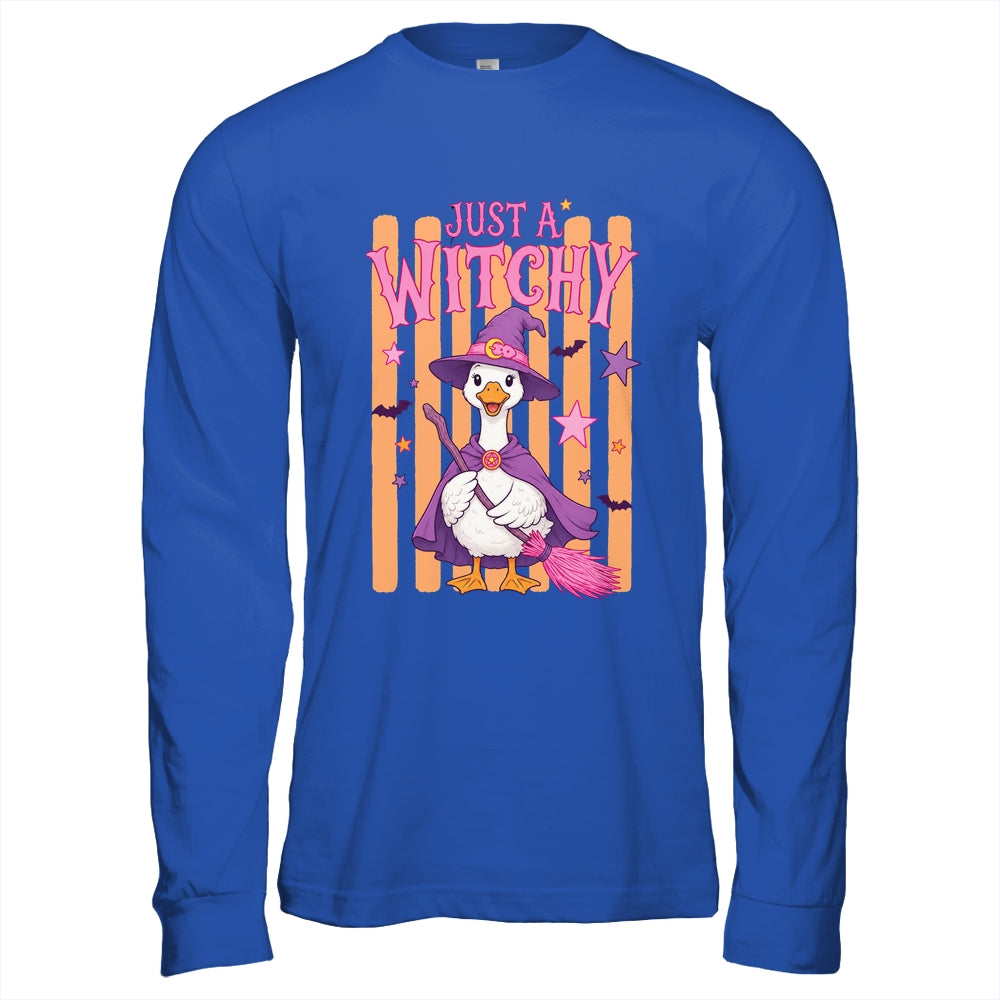 Striped Funny Just A Witchy Goose Spooky Season Halloween Shirt & Hoodie | teecentury