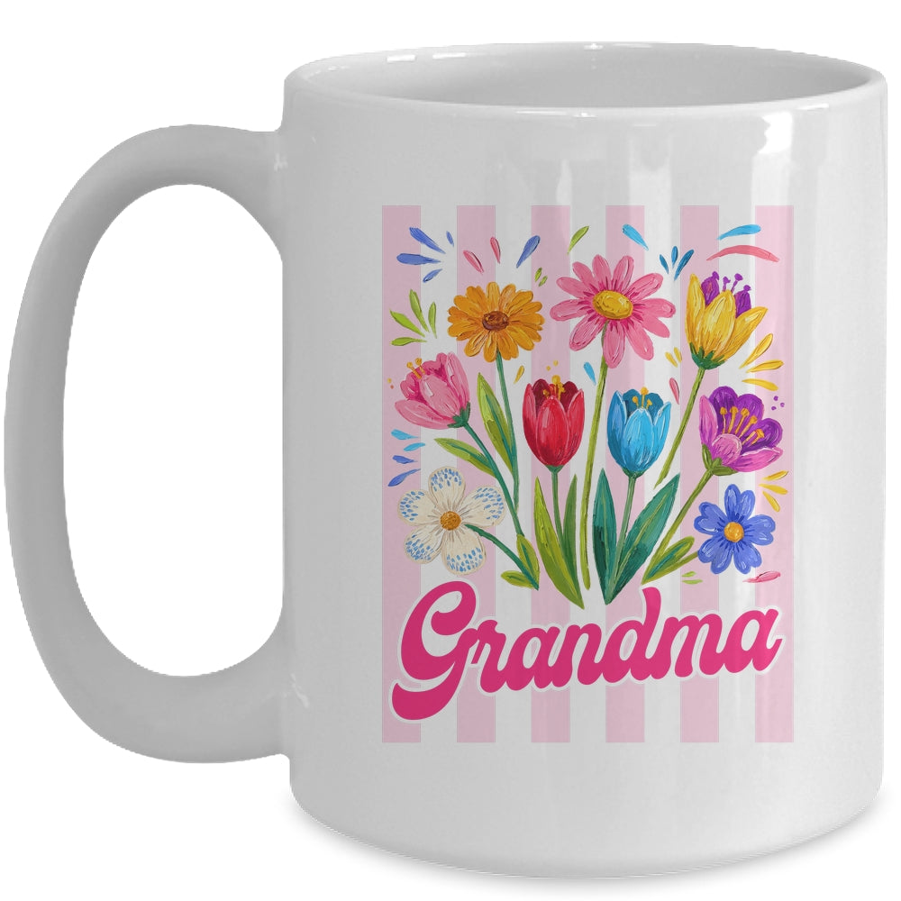 Striped Grandma Wildflowers Coquette Bow Floral Mothers Day Mug | teecentury