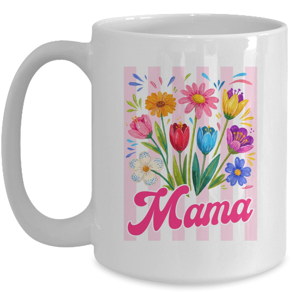 Striped Mama Wildflowers Coquette Bow Floral Mothers Day Mug | teecentury