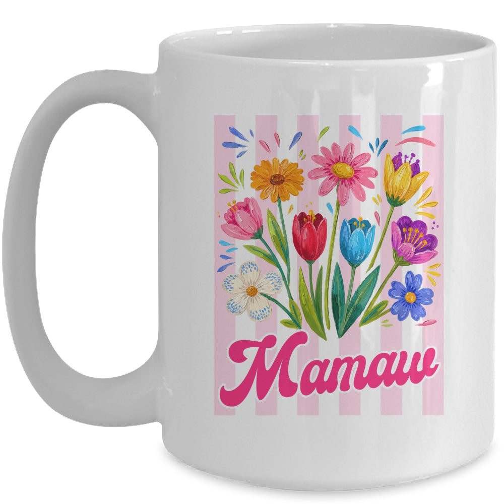 Striped Mamaw Wildflowers Coquette Bow Floral Mothers Day Mug | teecentury