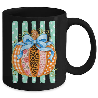 Striped Preppy Fall Autumn Pumpkin Floral Coquette Bow Women Mug | teecentury