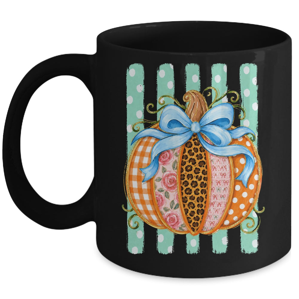 Striped Preppy Fall Autumn Pumpkin Floral Coquette Bow Women Mug | teecentury