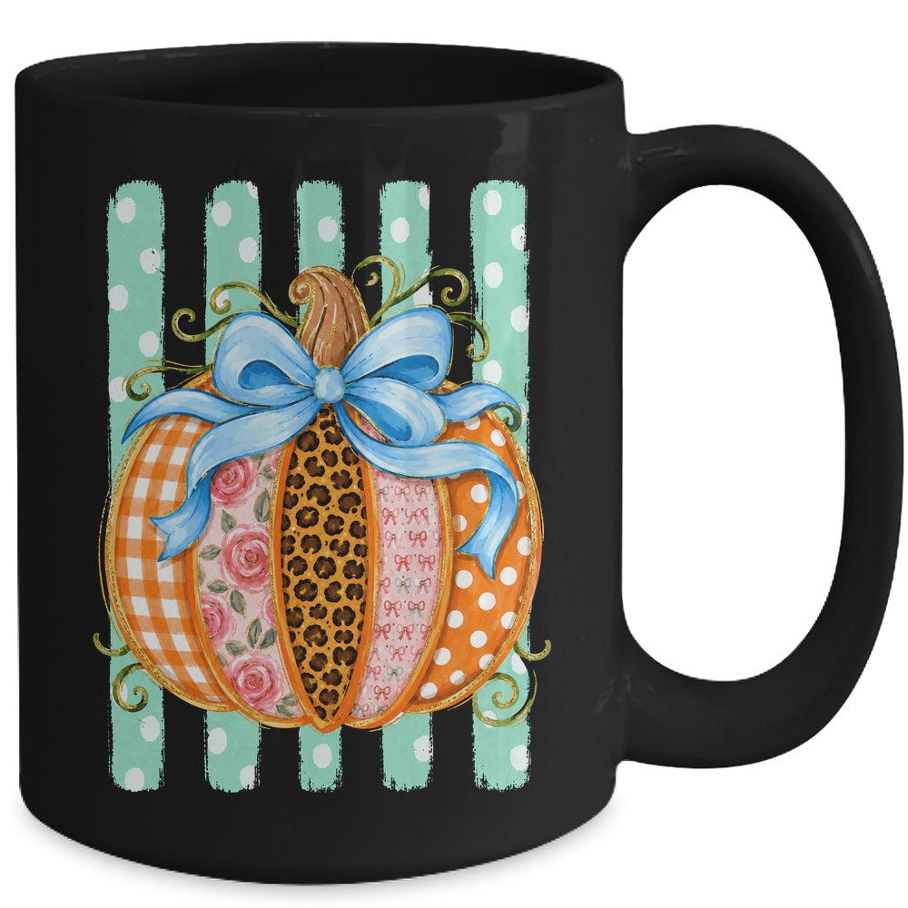 Striped Preppy Fall Autumn Pumpkin Floral Coquette Bow Women Mug | teecentury