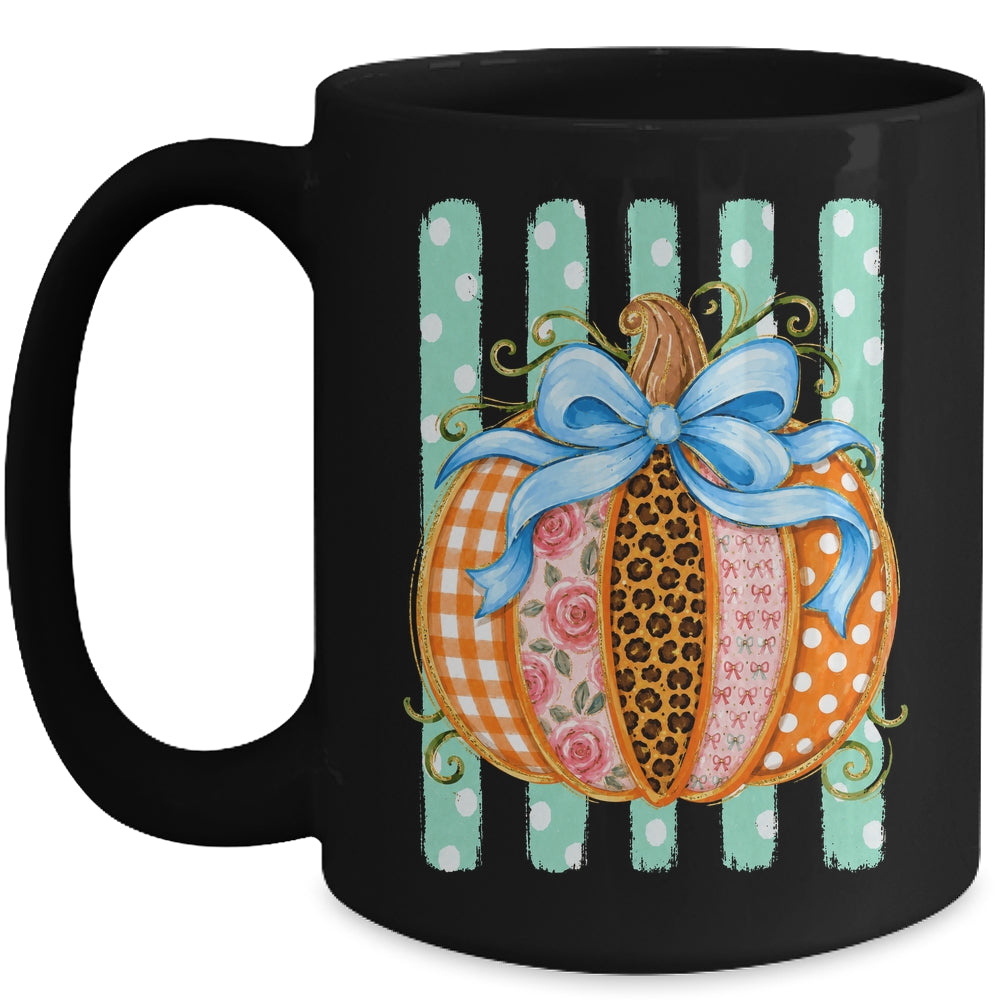 Striped Preppy Fall Autumn Pumpkin Floral Coquette Bow Women Mug | teecentury