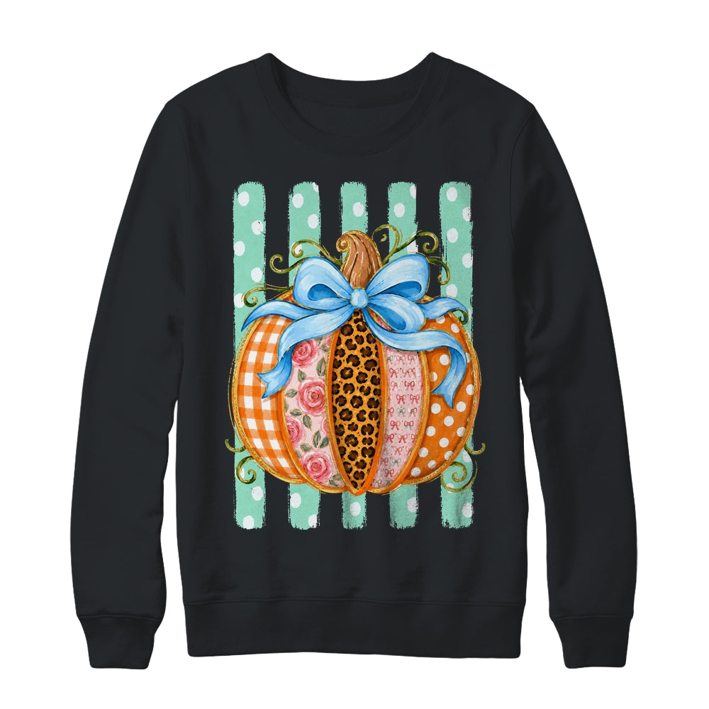 Striped Preppy Fall Autumn Pumpkin Floral Coquette Bow Women Shirt & Sweatshirt | teecentury