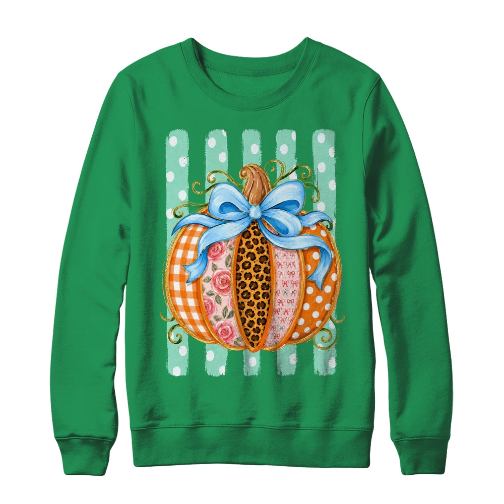 Striped Preppy Fall Autumn Pumpkin Floral Coquette Bow Women Shirt & Sweatshirt | teecentury