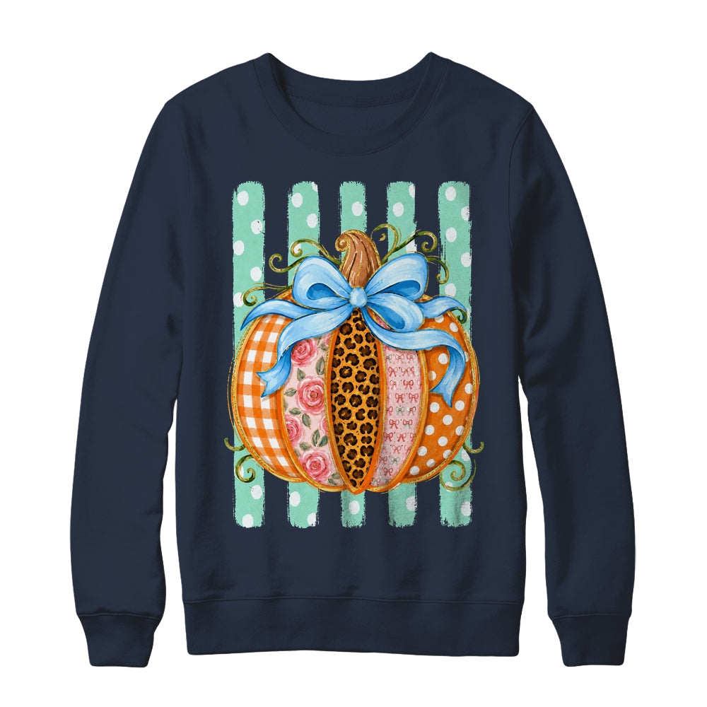 Striped Preppy Fall Autumn Pumpkin Floral Coquette Bow Women Shirt & Sweatshirt | teecentury